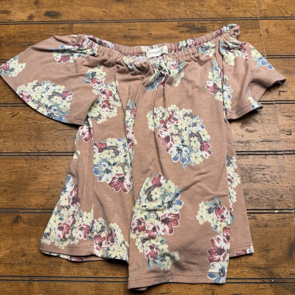 Ginger G Pink Floral Boho Short Sleeve Blouse Sz M